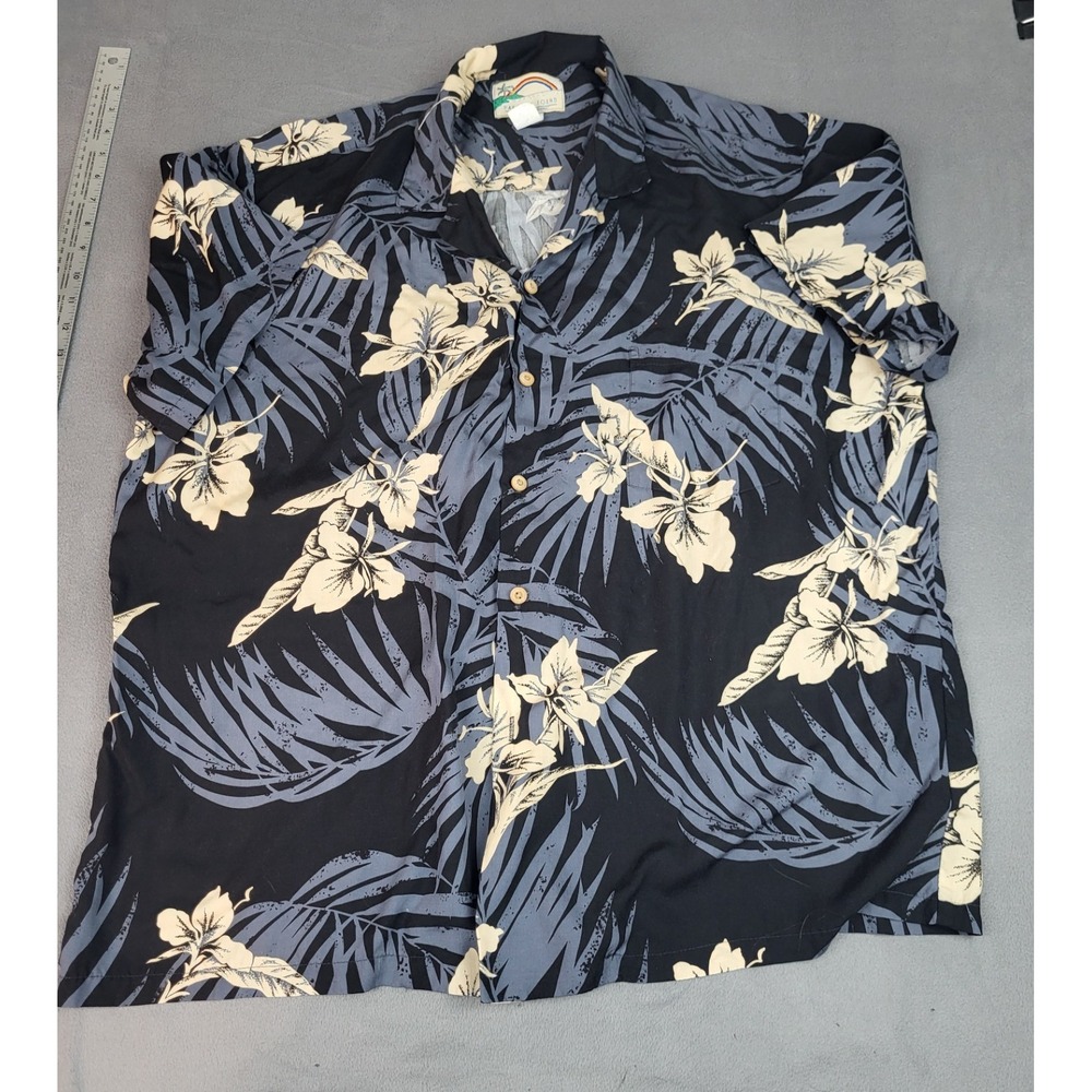 Paradise Found Hawaiian Shirt Mens XL Black Floral Lightweight‎ Vacation Beach